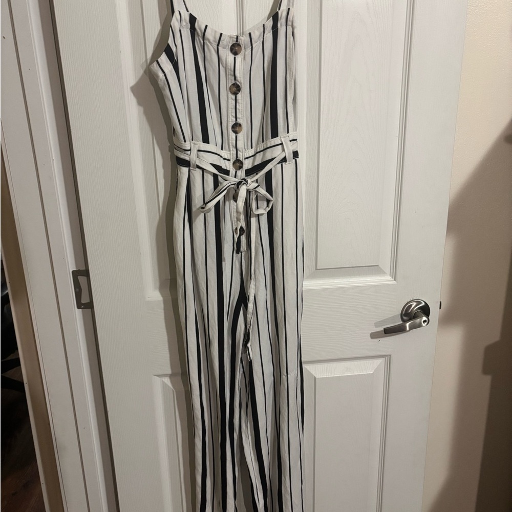 LOFT Monochrome Striped Jumpsuit